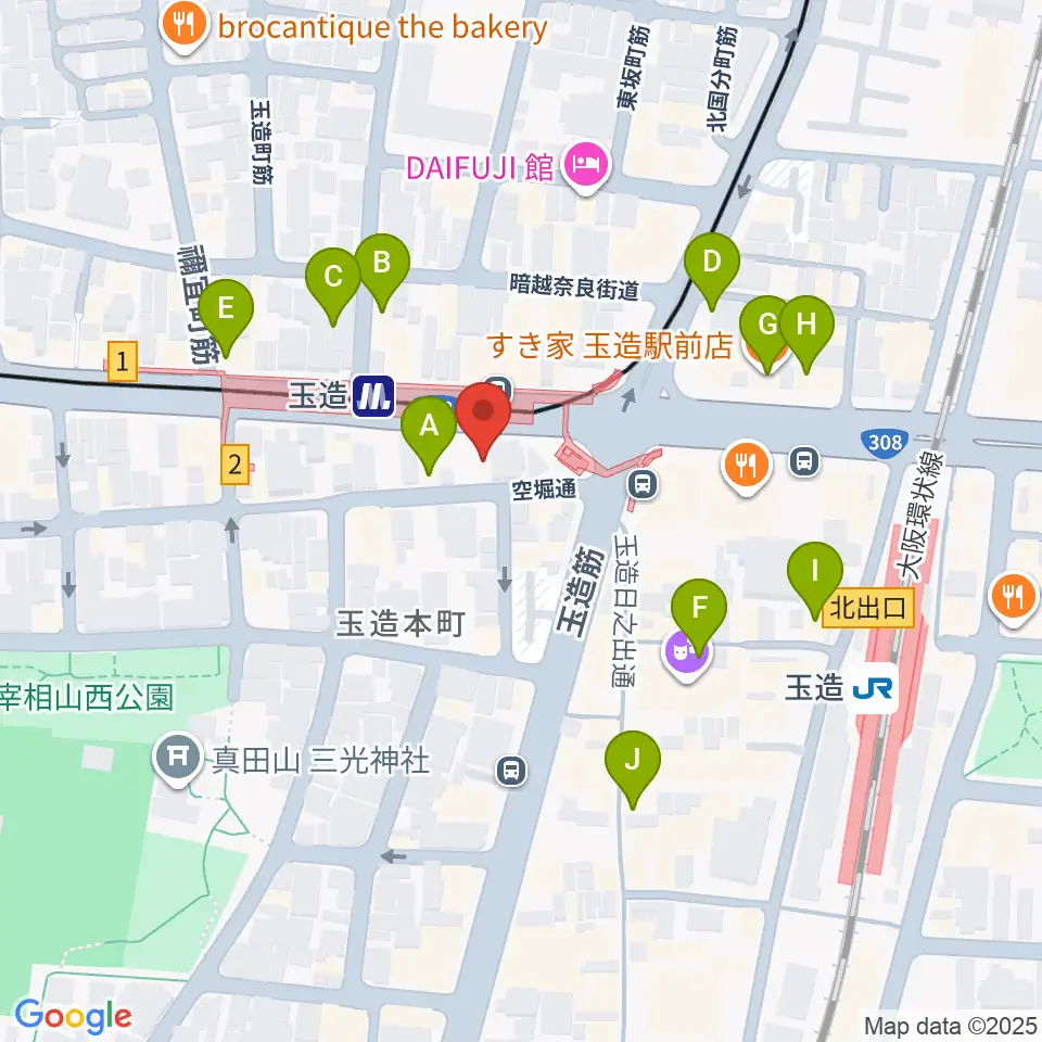 玉造音楽教室周辺のカフェ一覧地図