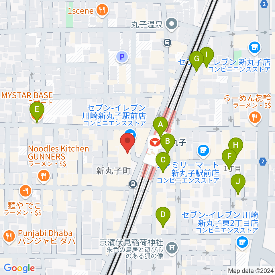 ルナハープ教室周辺のカフェ一覧地図