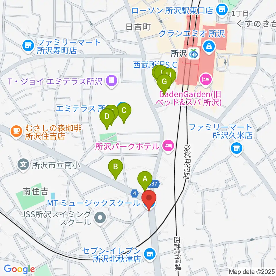 MTミュージックスクール周辺のカフェ一覧地図