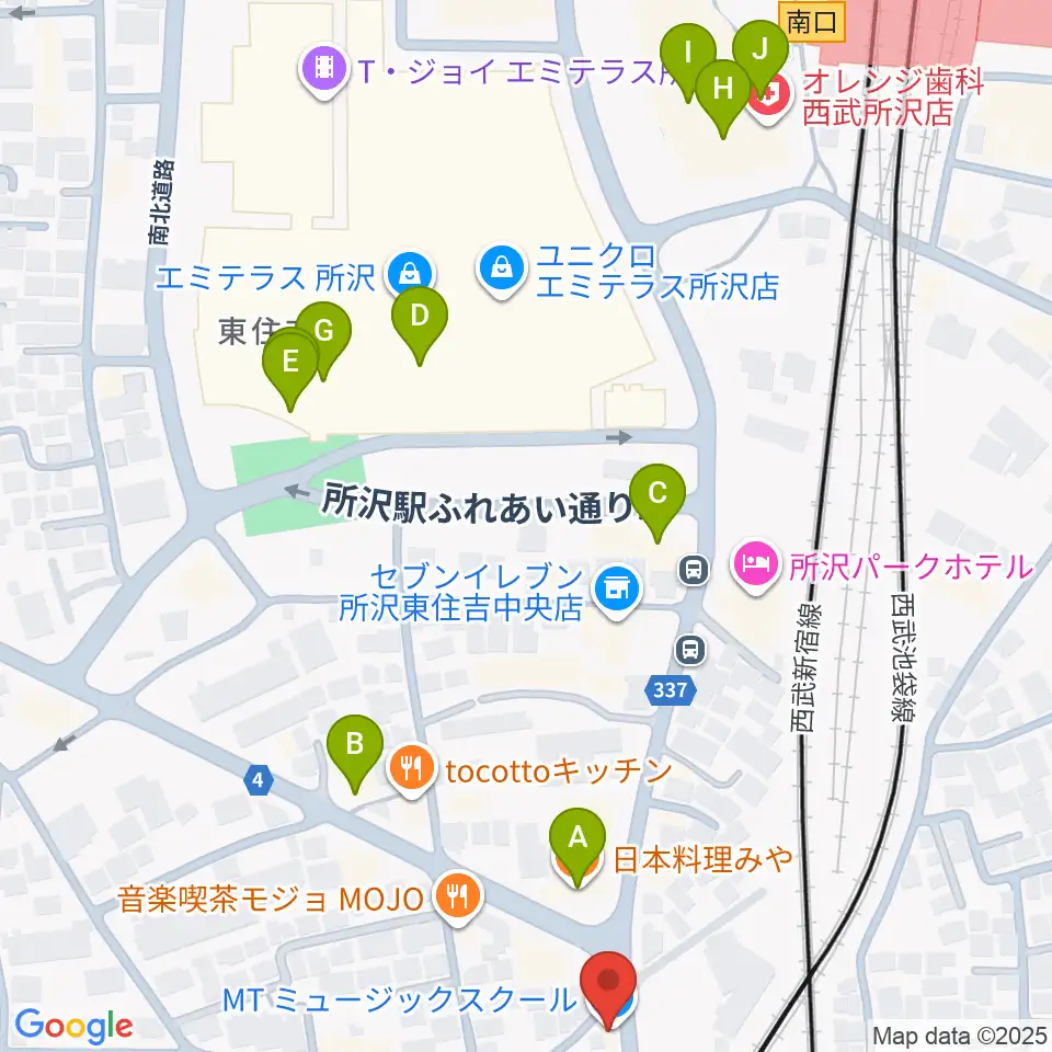 MTミュージックスクール周辺のカフェ一覧地図