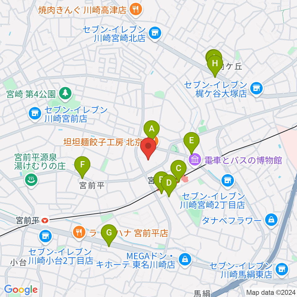 音楽教室ミューゼ周辺のカフェ一覧地図