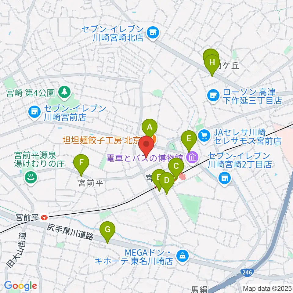 音楽教室ミューゼ周辺のカフェ一覧地図