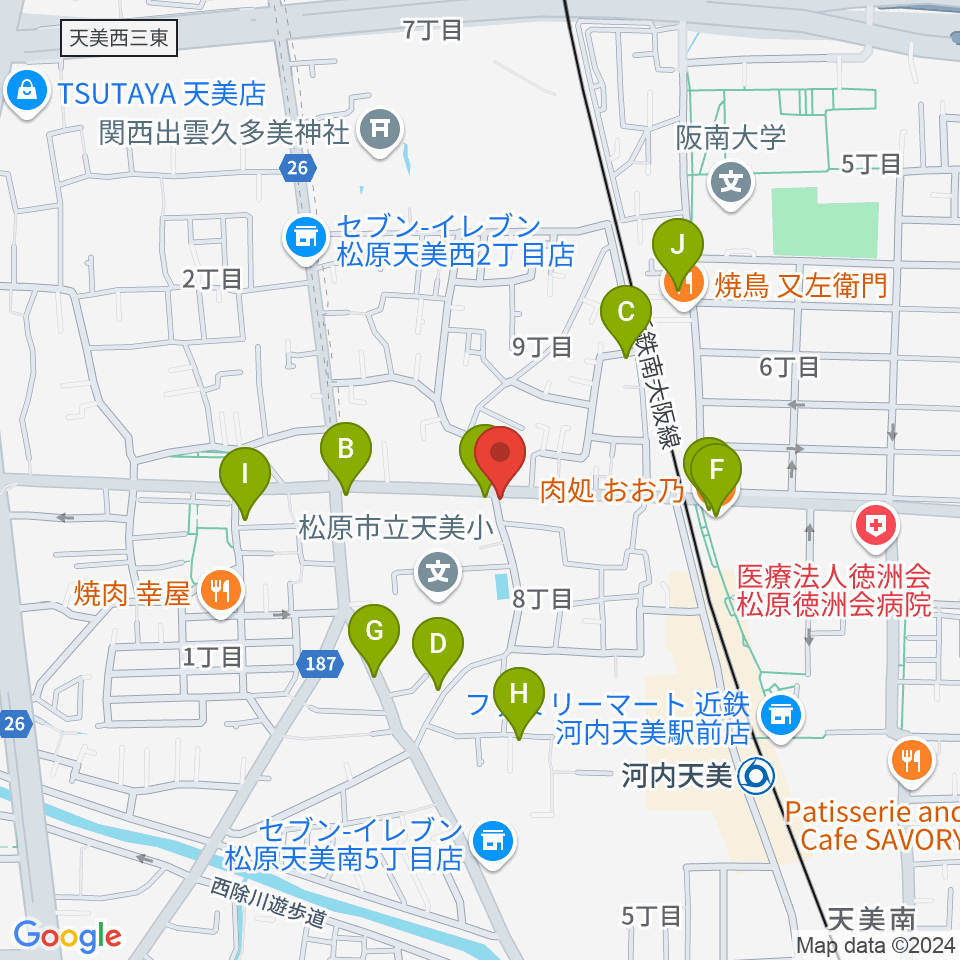 ハウスムジーク音楽教室周辺のカフェ一覧地図