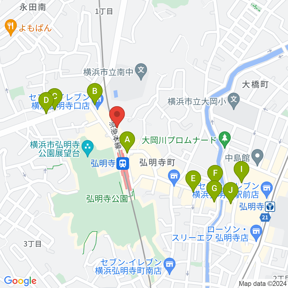 弘明寺音楽院周辺のカフェ一覧地図