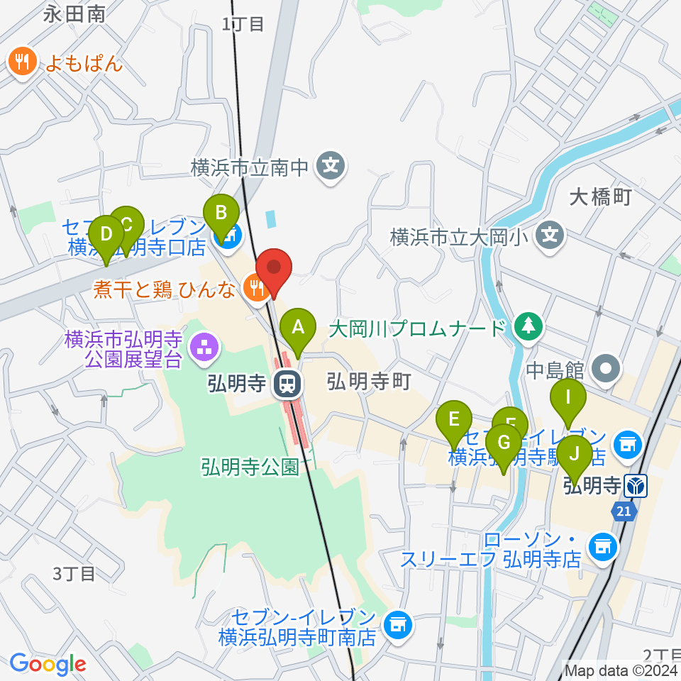 弘明寺音楽院周辺のカフェ一覧地図