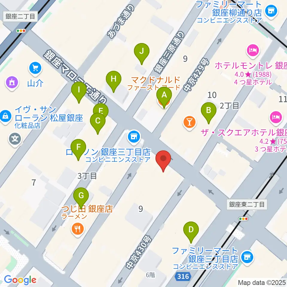 サウンドスタジオノア 銀座店周辺のカフェ一覧地図
