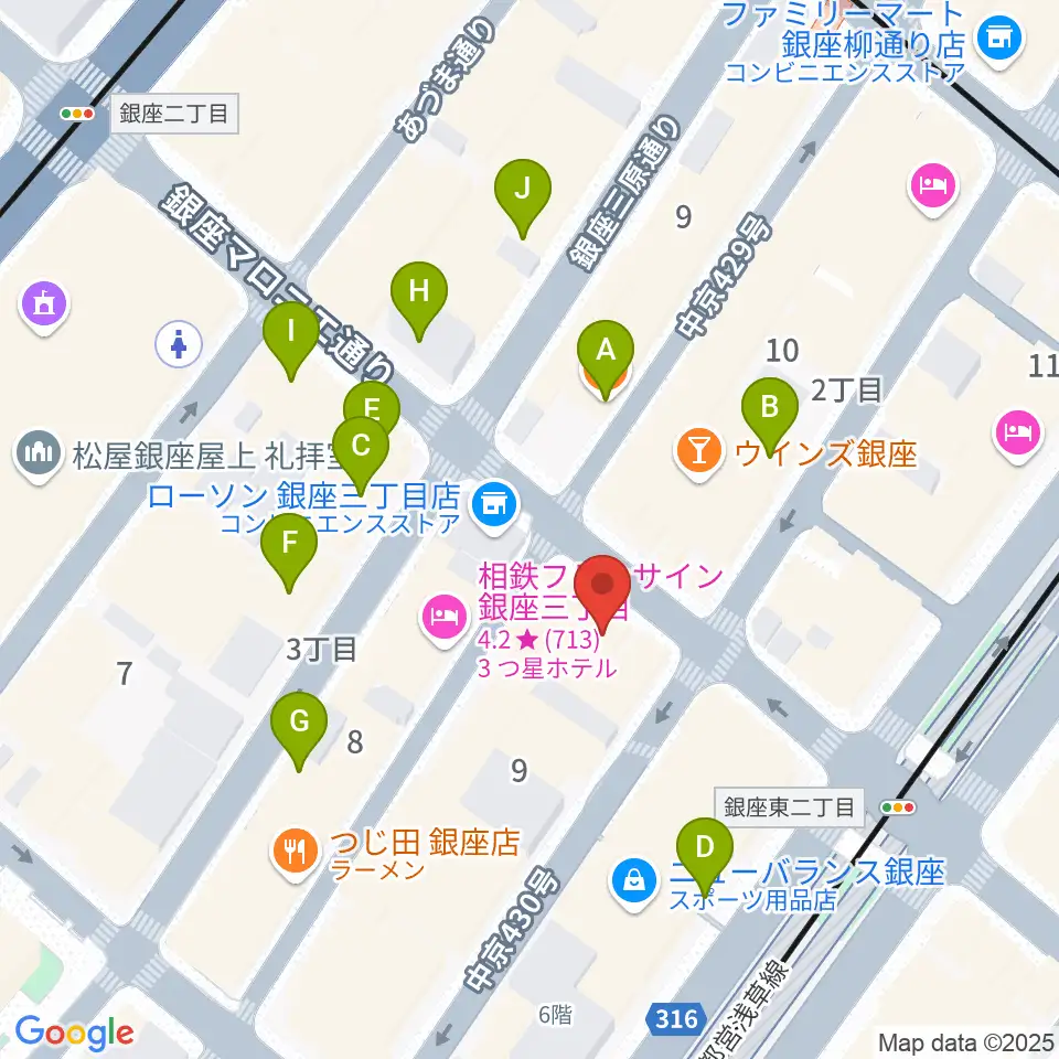 サウンドスタジオノア 銀座店周辺のカフェ一覧地図