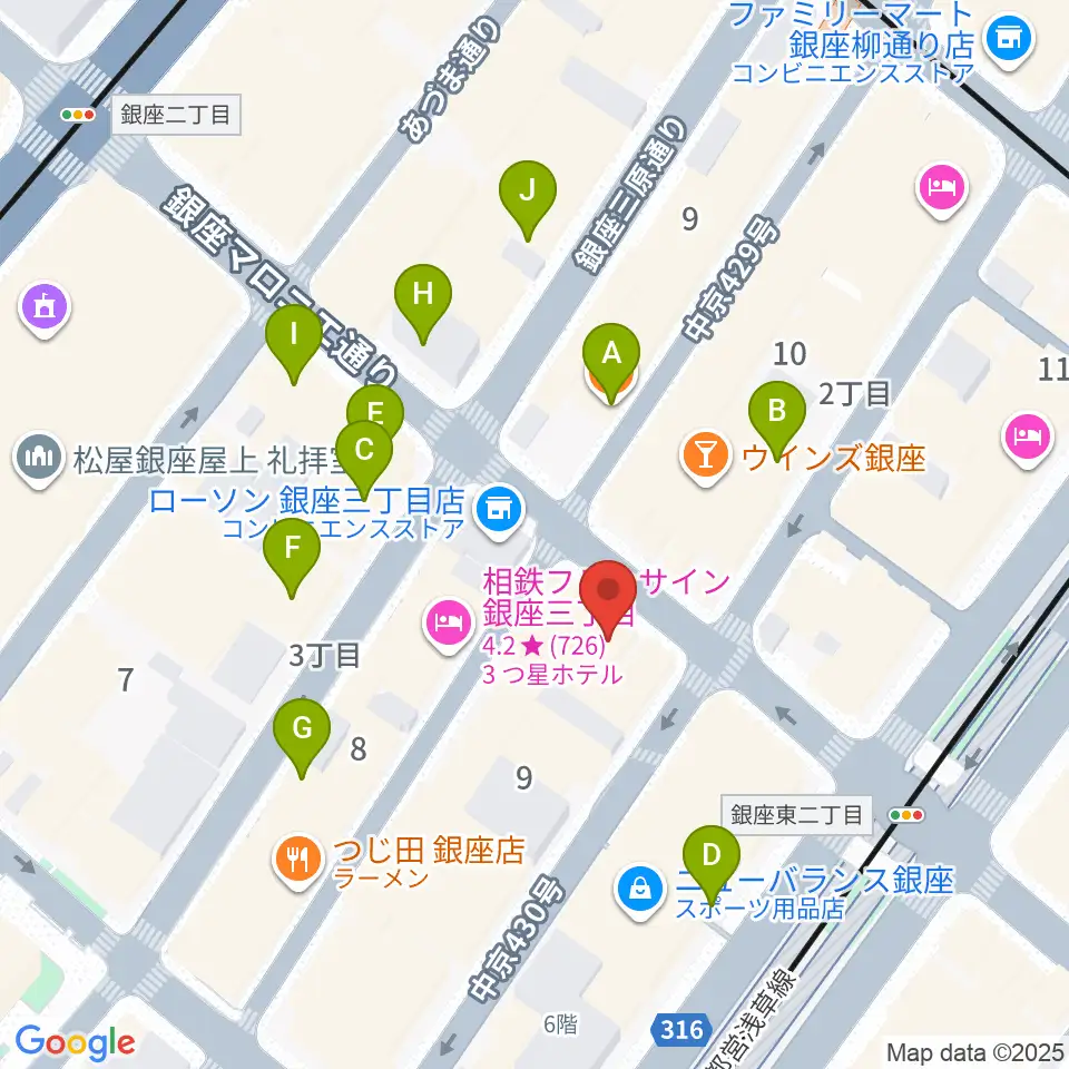 サウンドスタジオノア 銀座店周辺のカフェ一覧地図