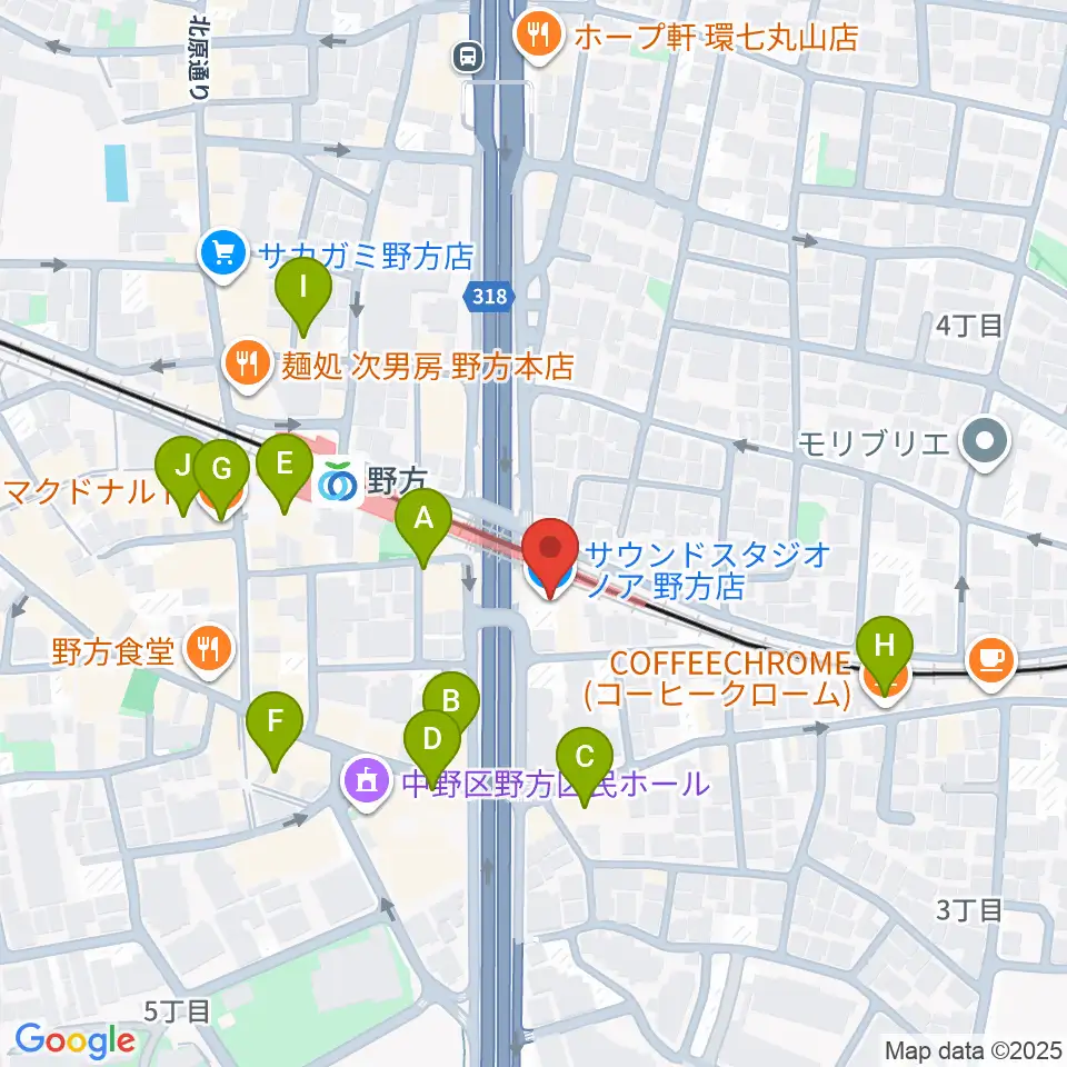 サウンドスタジオノア 野方店周辺のカフェ一覧地図