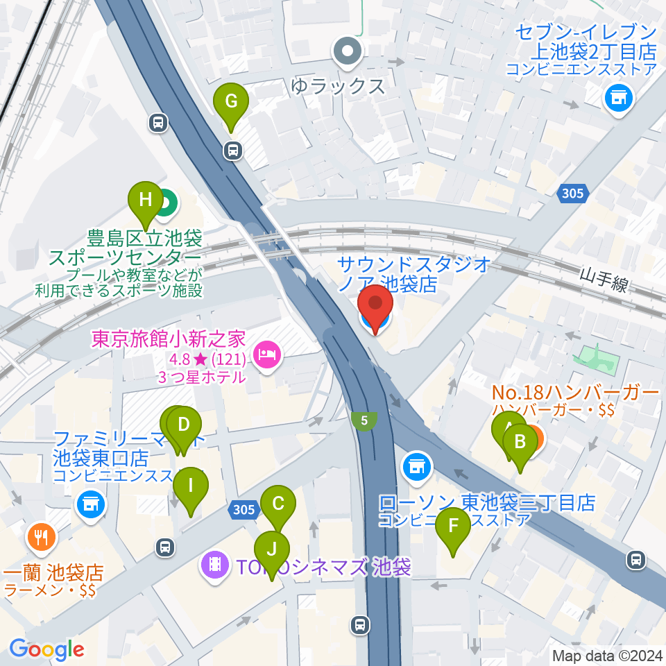 サウンドスタジオノア 池袋店周辺のカフェ一覧地図