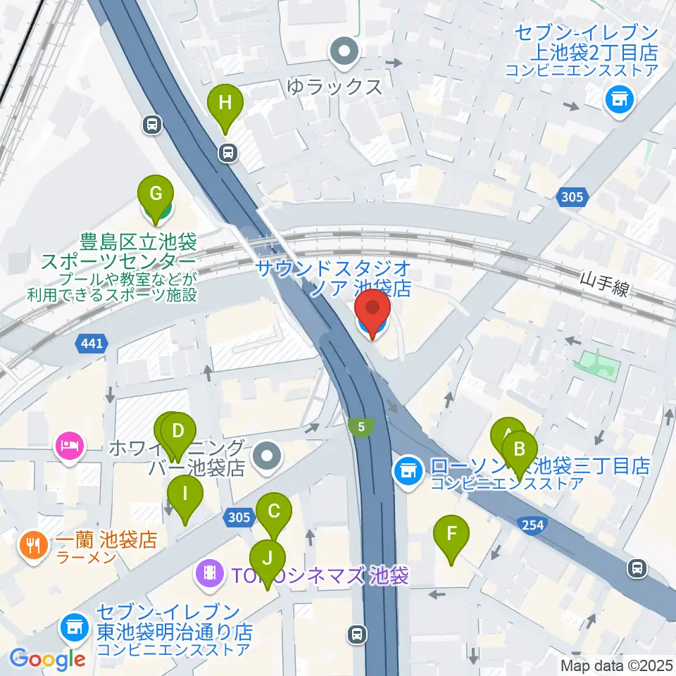 サウンドスタジオノア 池袋店周辺のカフェ一覧地図