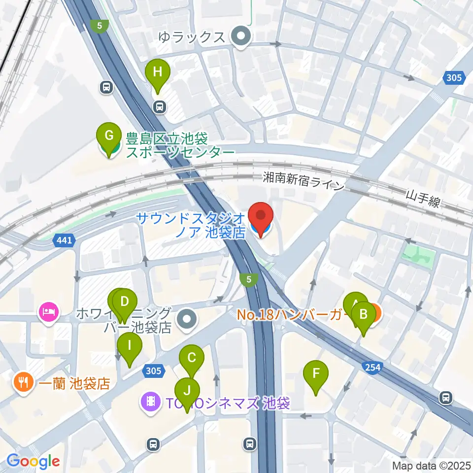 サウンドスタジオノア 池袋店周辺のカフェ一覧地図