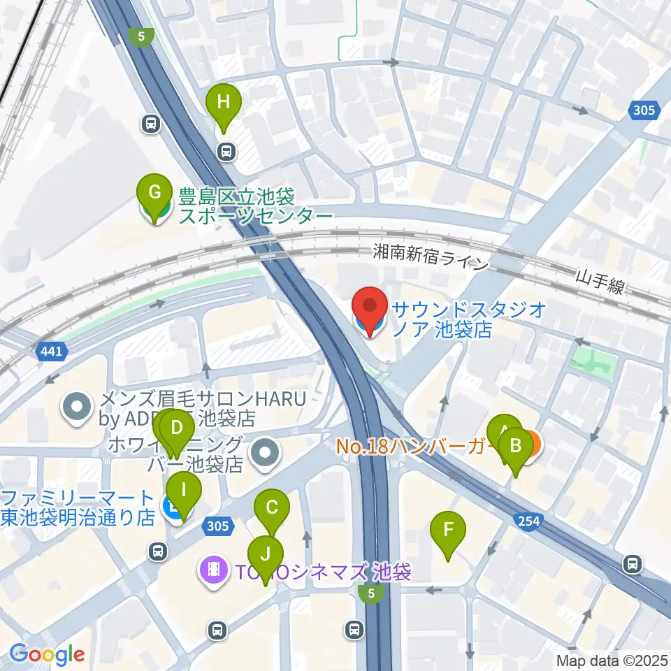 サウンドスタジオノア 池袋店周辺のカフェ一覧地図