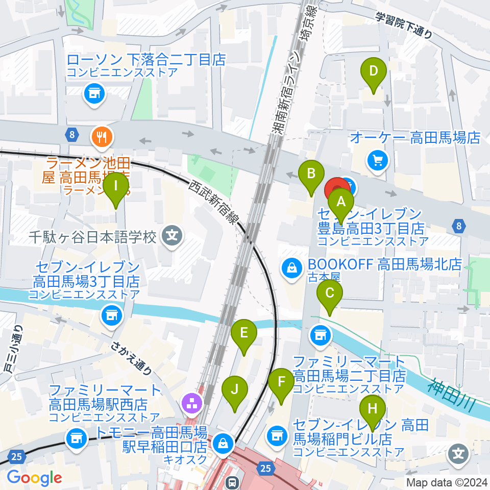 サウンドスタジオノア 高田馬場店周辺のカフェ一覧地図