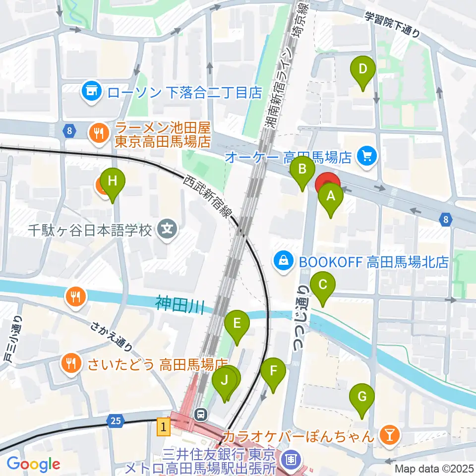 サウンドスタジオノア 高田馬場店周辺のカフェ一覧地図