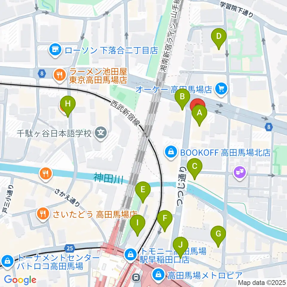 サウンドスタジオノア 高田馬場店周辺のカフェ一覧地図