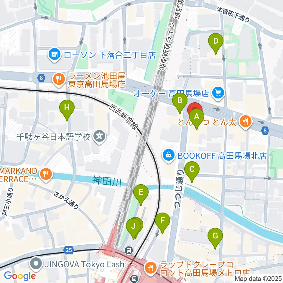 サウンドスタジオノア 高田馬場店周辺のカフェ一覧地図