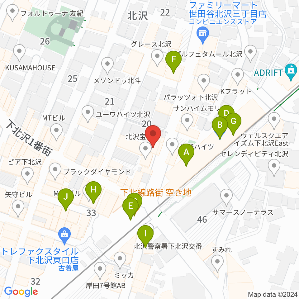サウンドスタジオノア 下北沢店周辺のカフェ一覧地図