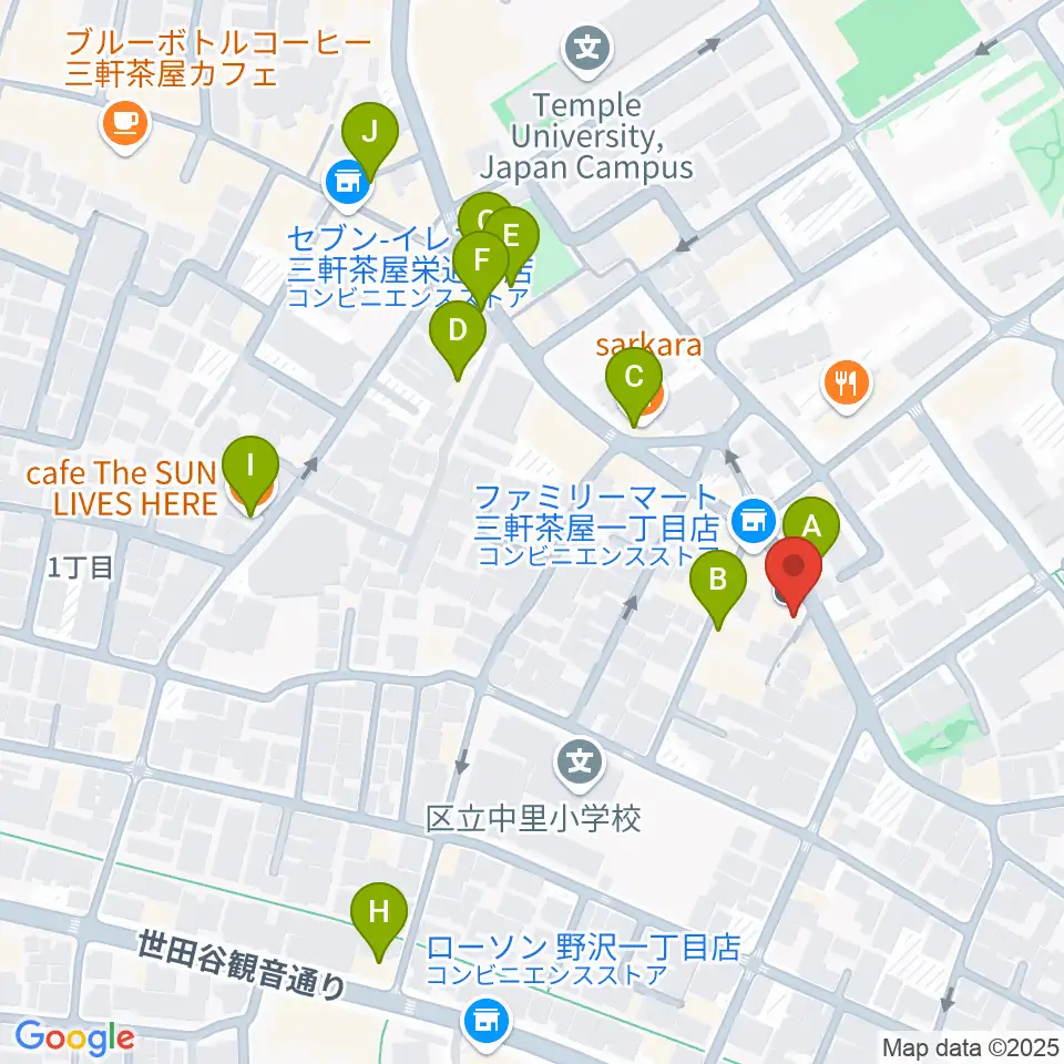 サウンドスタジオノア 三軒茶屋店周辺のカフェ一覧地図