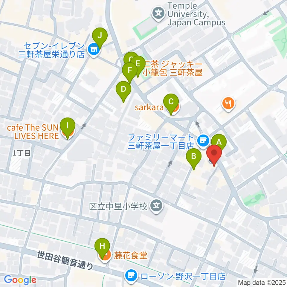 サウンドスタジオノア 三軒茶屋店周辺のカフェ一覧地図
