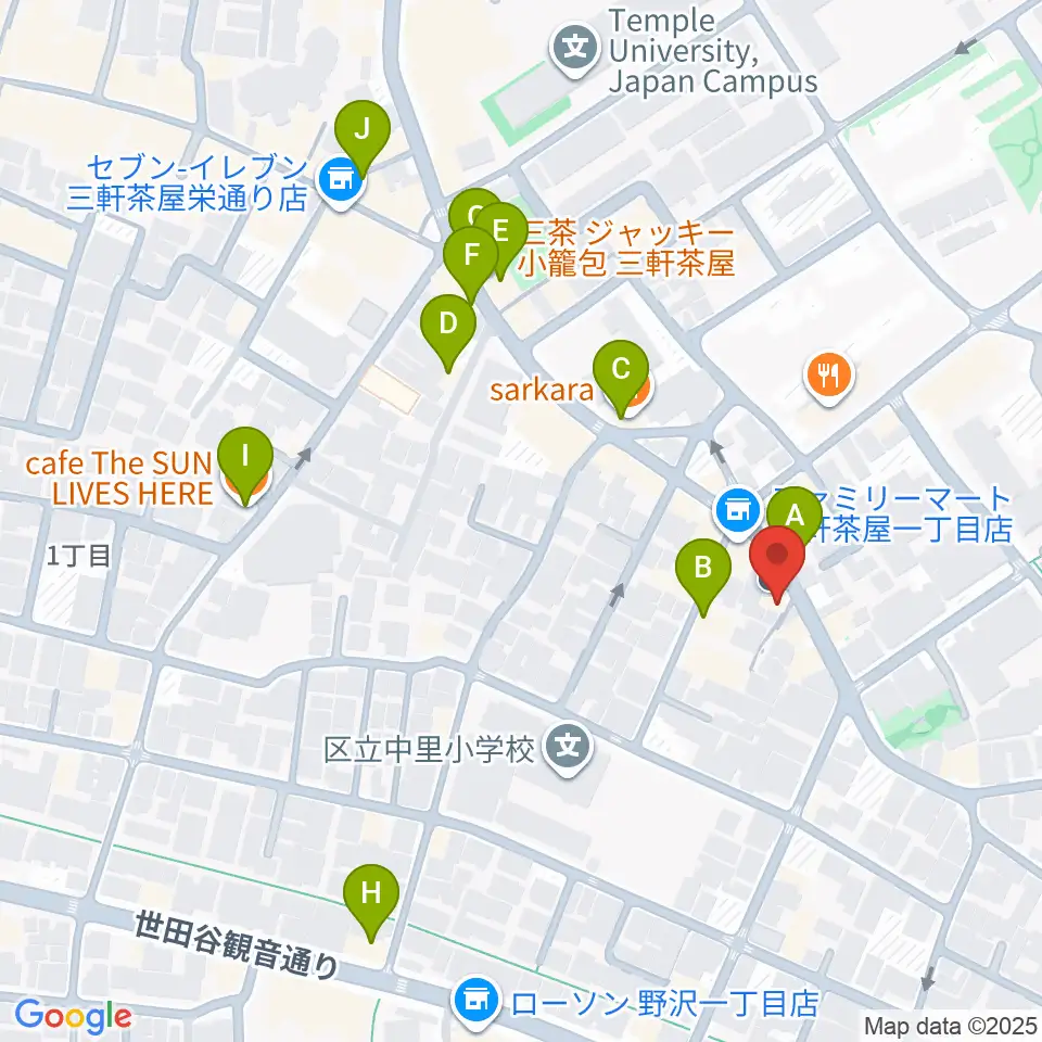 サウンドスタジオノア 三軒茶屋店周辺のカフェ一覧地図