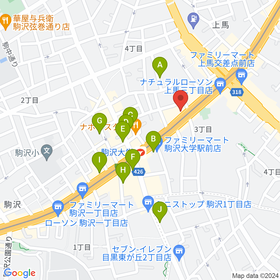 サウンドスタジオノア駒沢店周辺のカフェ一覧地図