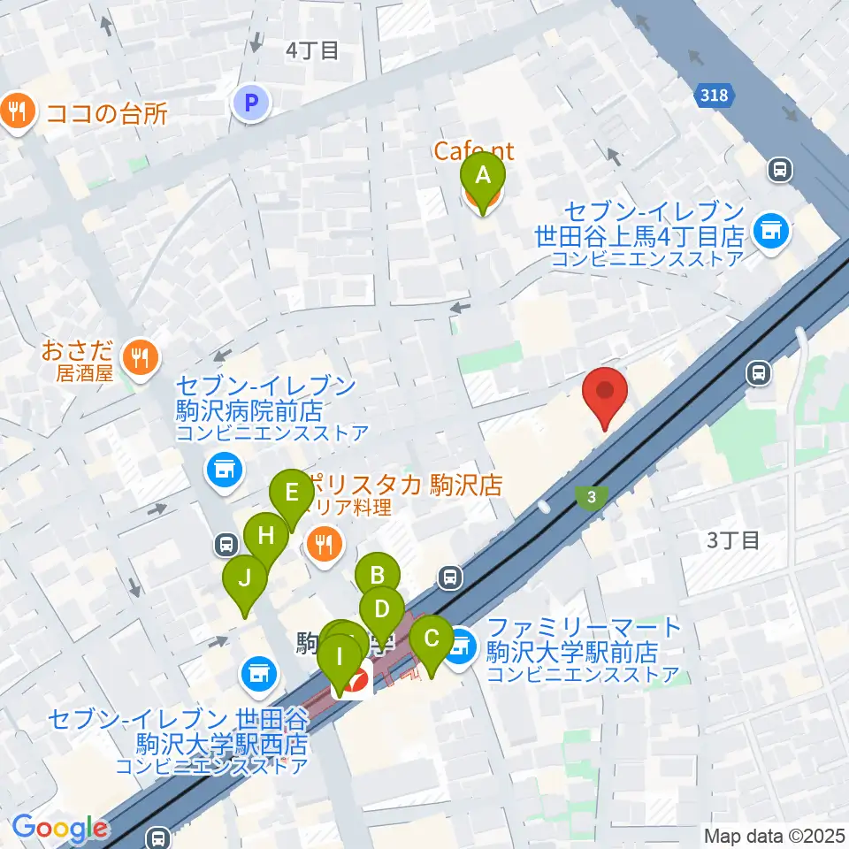 サウンドスタジオノア駒沢店周辺のカフェ一覧地図