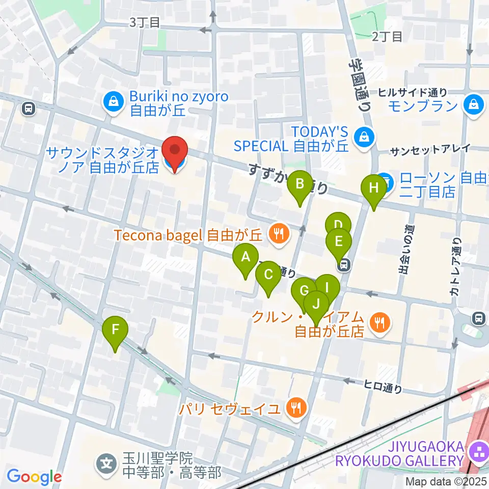 サウンドスタジオノア 自由が丘店周辺のカフェ一覧地図