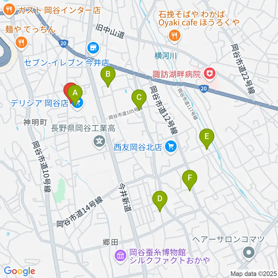 オグチ楽器 岡谷本社周辺のカフェ一覧地図