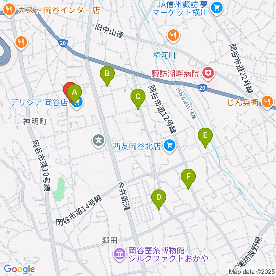 オグチ楽器 岡谷本社周辺のカフェ一覧地図