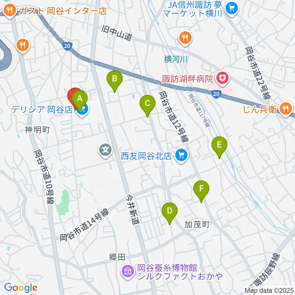オグチ楽器 岡谷本社周辺のカフェ一覧地図
