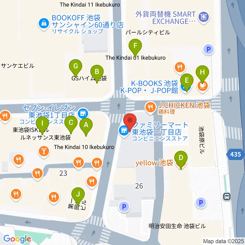 スタジオペンタ池袋ハンズサイド周辺のカフェ一覧地図