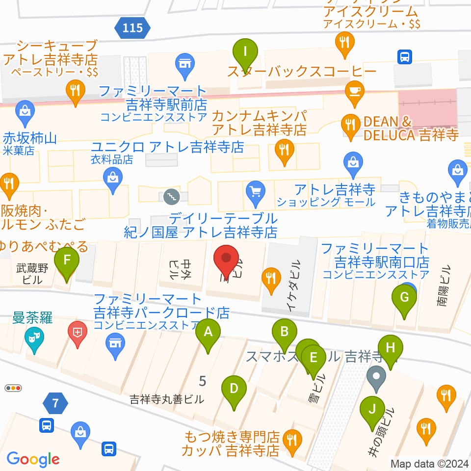 スタジオペンタ吉祥寺サウスサイド周辺のカフェ一覧地図