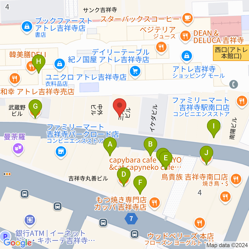 スタジオペンタ吉祥寺サウスサイド周辺のカフェ一覧地図