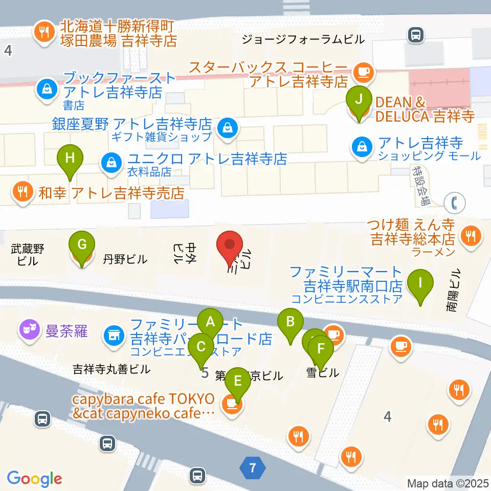 スタジオペンタ吉祥寺サウスサイド周辺のカフェ一覧地図