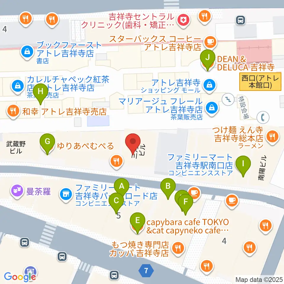 スタジオペンタ吉祥寺サウスサイド周辺のカフェ一覧地図