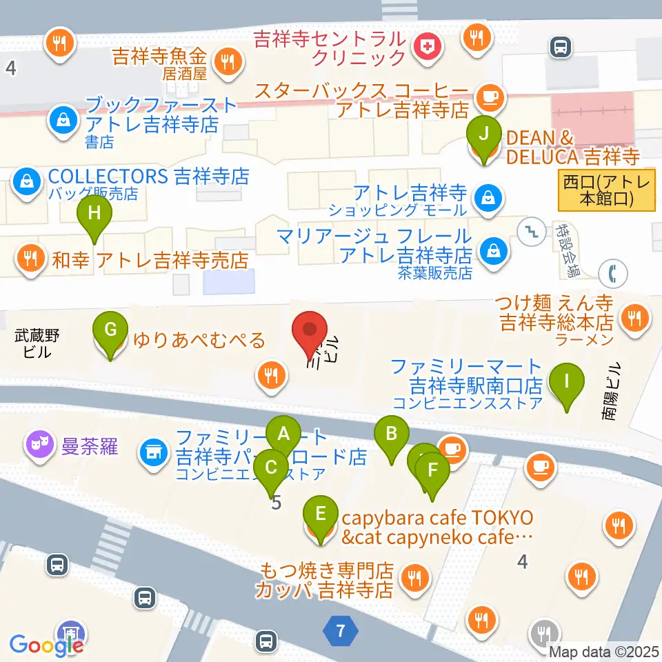 スタジオペンタ吉祥寺サウスサイド周辺のカフェ一覧地図
