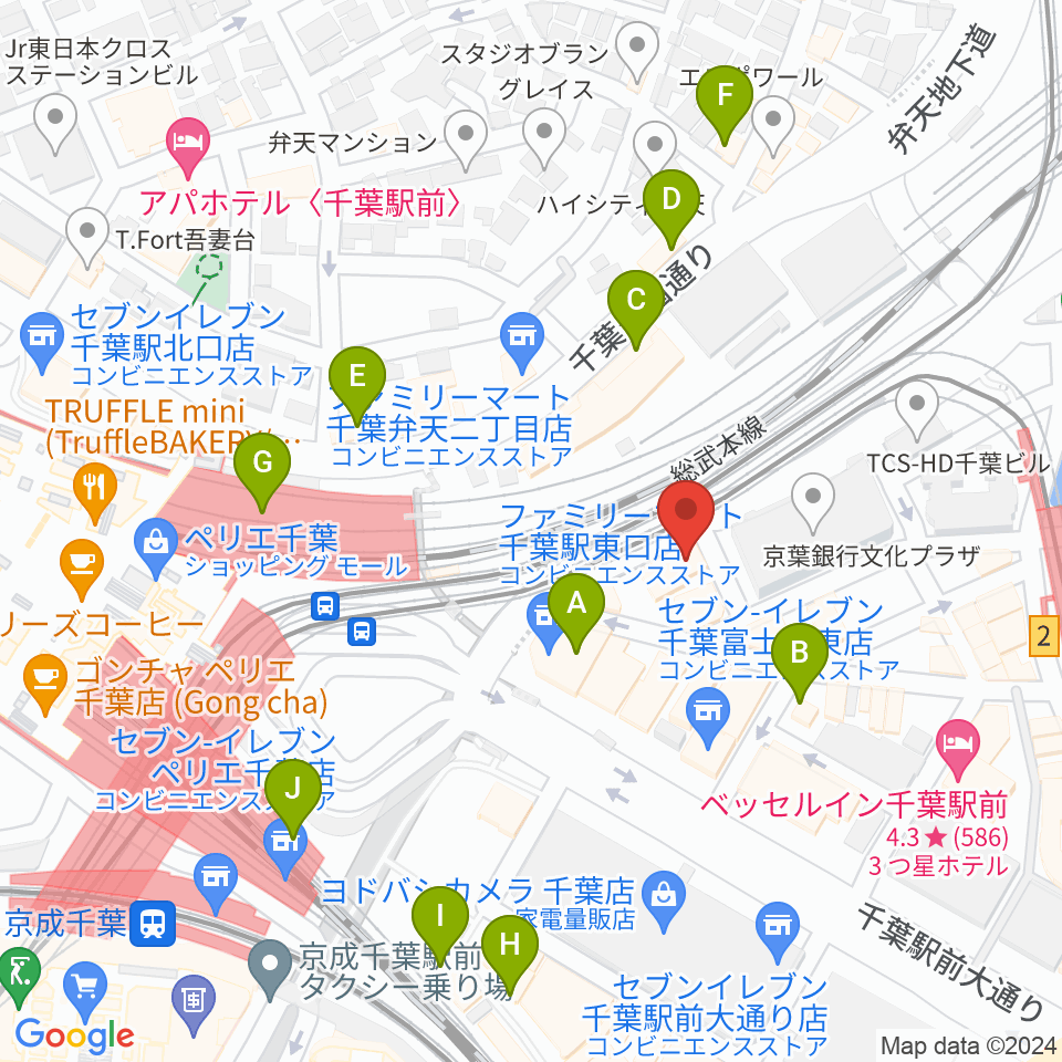 スタジオペンタ千葉駅前店周辺のカフェ一覧地図