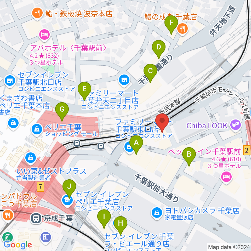 スタジオペンタ千葉駅前店周辺のカフェ一覧地図