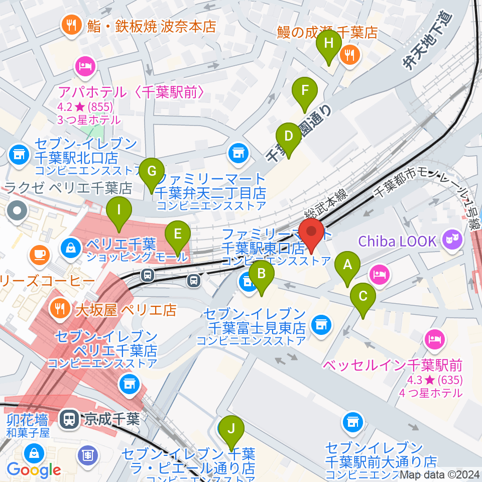 スタジオペンタ千葉駅前店周辺のカフェ一覧地図