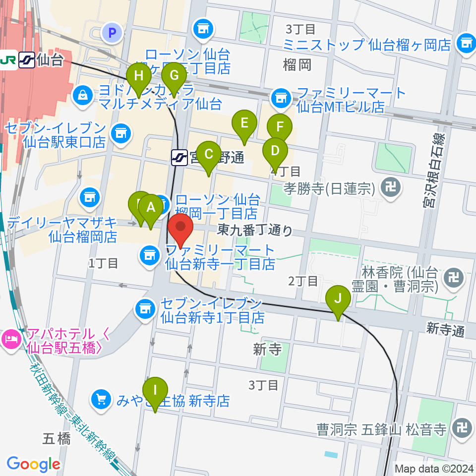 仙台スクールオブミュージック＆ダンス専門学校周辺のカフェ一覧地図