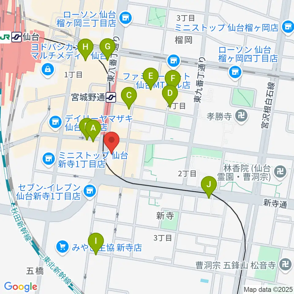 仙台スクールオブミュージック&ダンス専門学校周辺のカフェ一覧地図