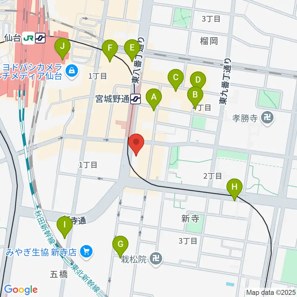 仙台スクールオブミュージック&ダンス専門学校周辺のカフェ一覧地図