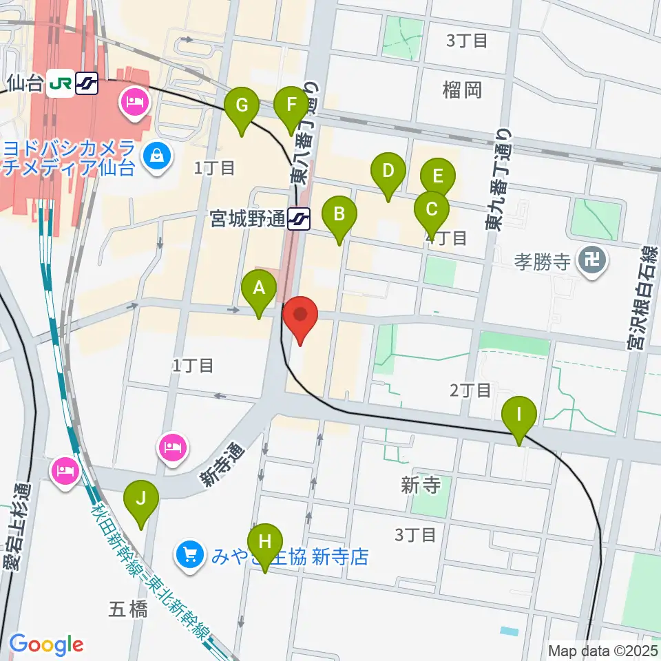 仙台スクールオブミュージック&ダンス専門学校周辺のカフェ一覧地図