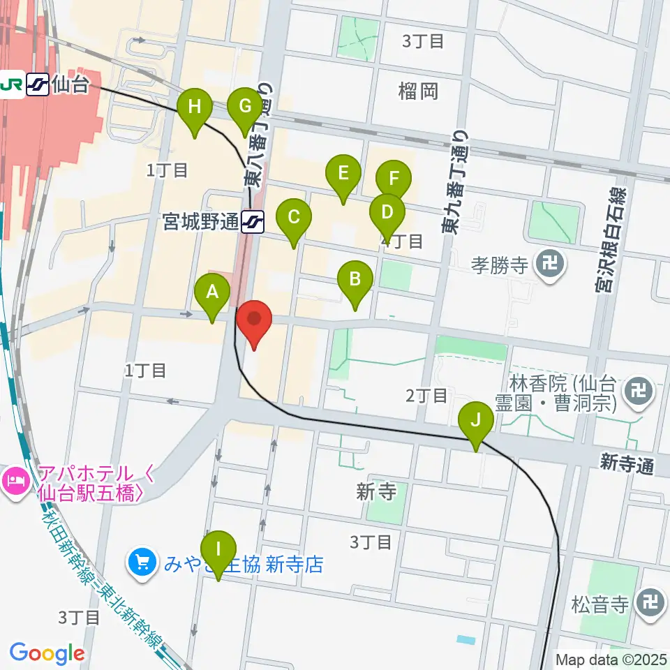 仙台スクールオブミュージック＆ダンス専門学校周辺のカフェ一覧地図