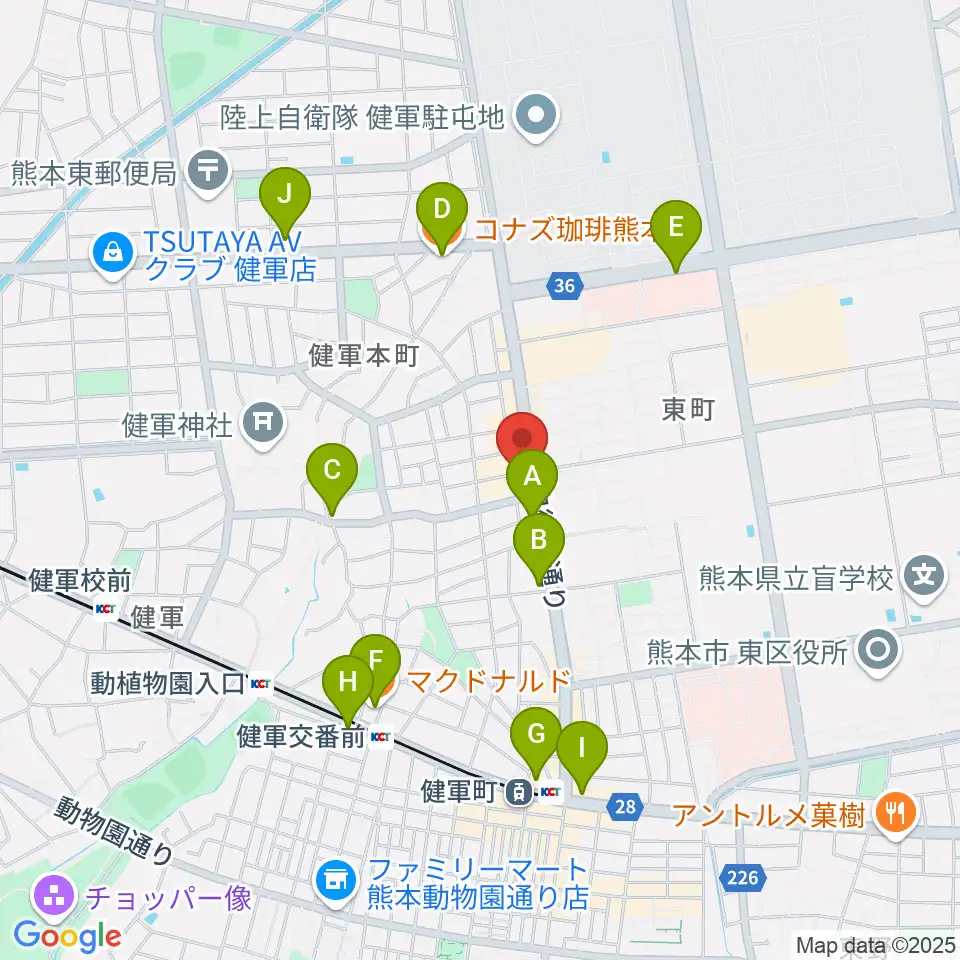 有明楽器 ピアノサービス熊本周辺のカフェ一覧地図