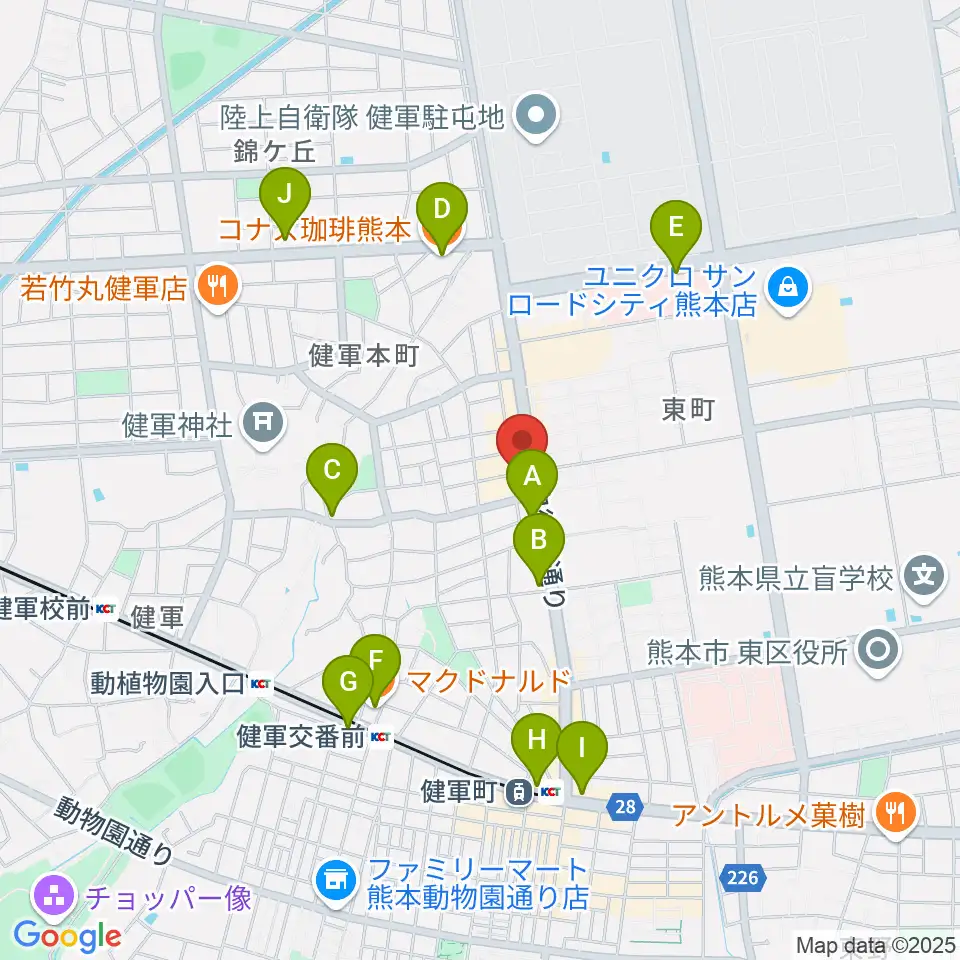 有明楽器 ピアノサービス熊本周辺のカフェ一覧地図