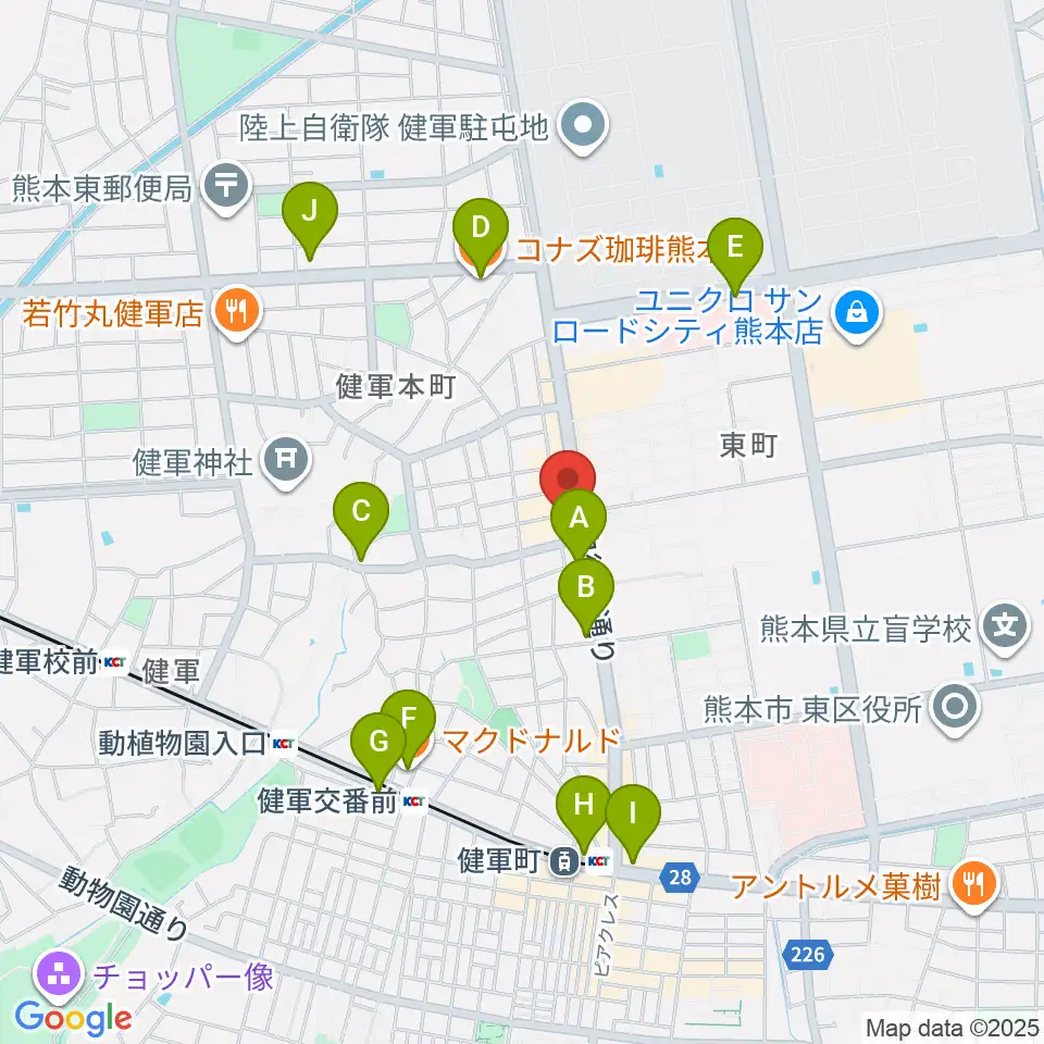 有明楽器 ピアノサービス熊本周辺のカフェ一覧地図