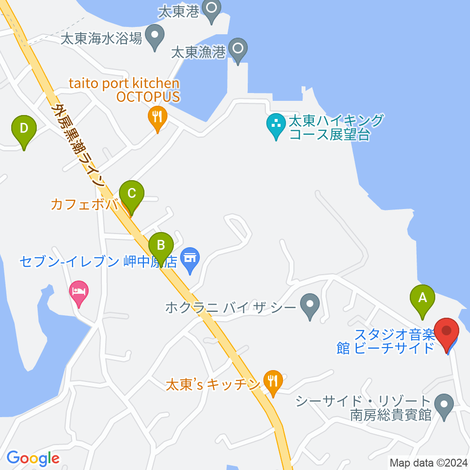 ビーチサイド音楽館周辺のカフェ一覧地図