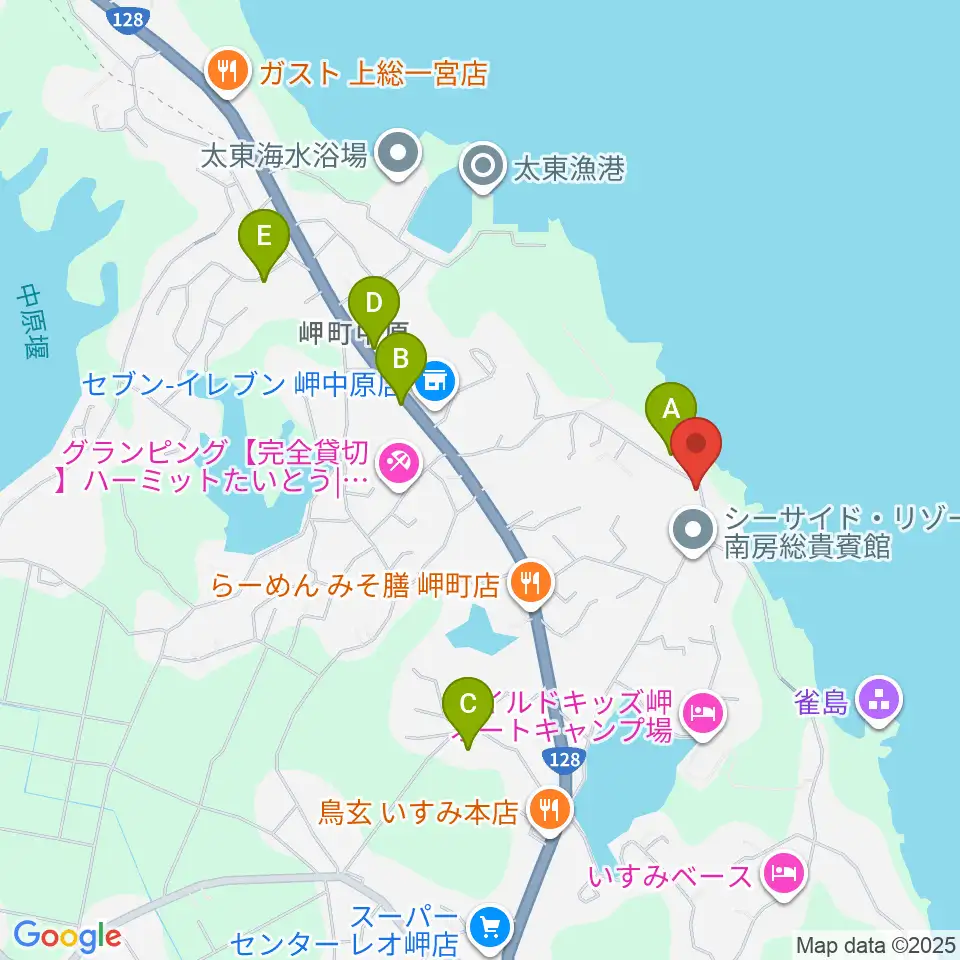 ビーチサイド音楽館周辺のカフェ一覧地図